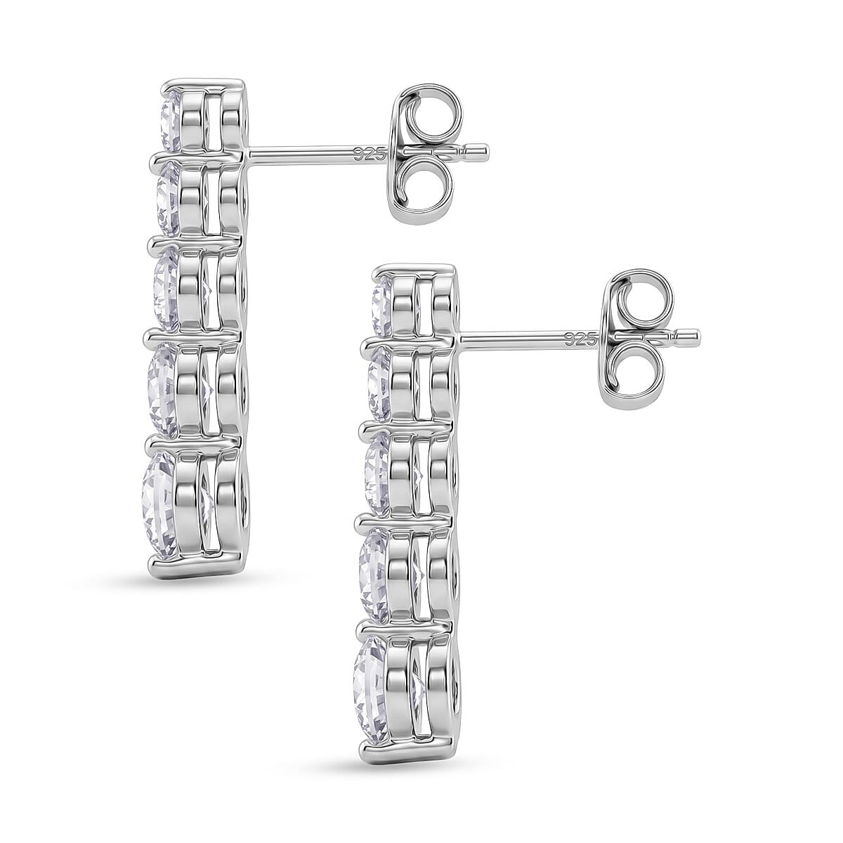D'Joy - GRA Certified (D-VVS1) Moissanite Graduated Earring with Push Back in Rhodium Overlay Sterling Silver 2.57 Ct.