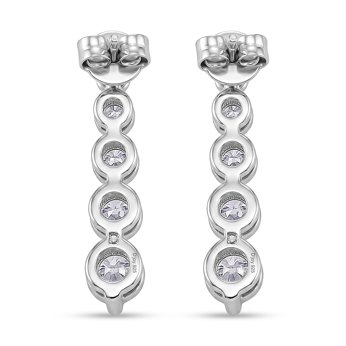 D'Joy - GRA Certified (D-VVS1) Moissanite Graduated Earring with Push Back in Rhodium Overlay Sterling Silver 2.57 Ct.