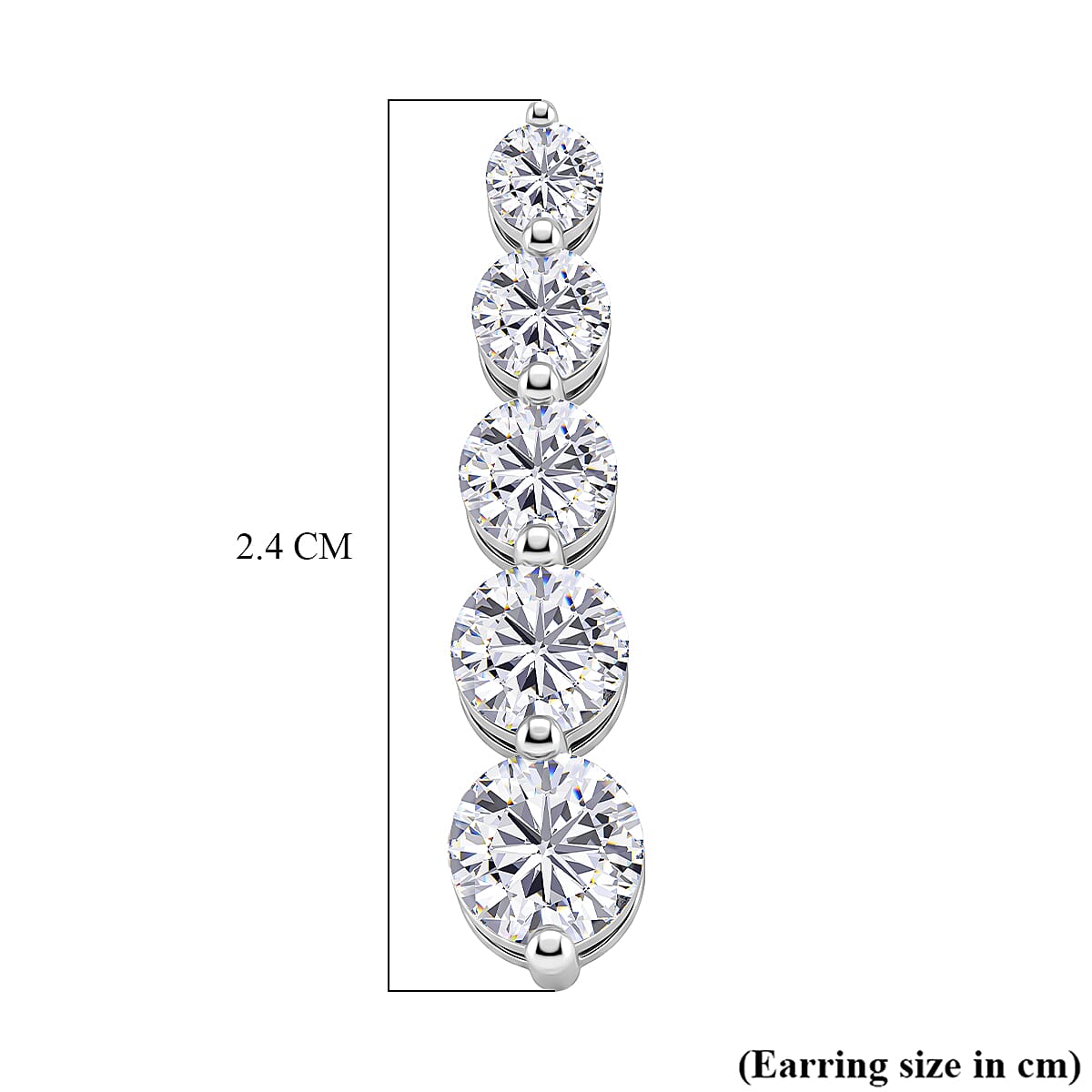 D'Joy - GRA Certified (D-VVS1) Moissanite Graduated Earring with Push Back in Rhodium Overlay Sterling Silver 2.57 Ct.