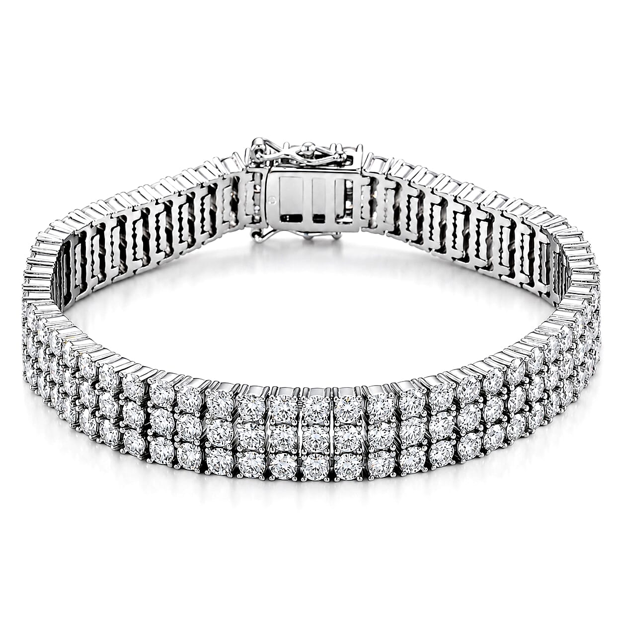 D'Joy - GRA Certified Moissanite Tennis Bracelet (Size - 7.5) in Rhodium Overlay Sterling Silver 18.80 Ct, Silver Wt. 33.00 Gms