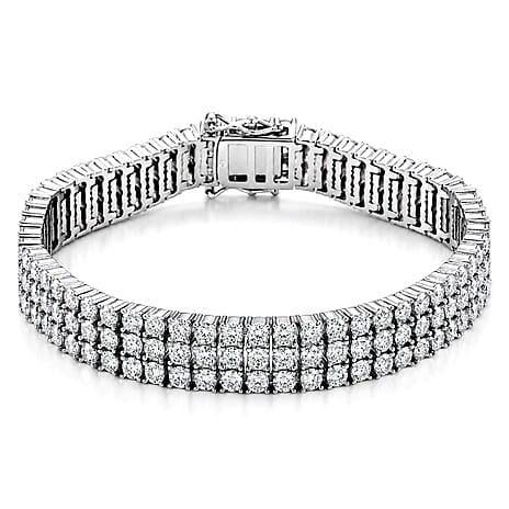 D'Joy - GRA Certified Moissanite Tennis Bracelet (Size - 7.5) in Rhodium Overlay Sterling Silver 18.80 Ct, Silver Wt. 33.00 Gms