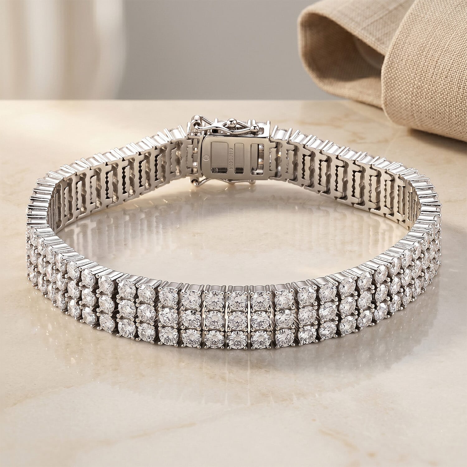 D'Joy - GRA Certified Moissanite Tennis Bracelet (Size - 7.5) in Rhodium Overlay Sterling Silver 18.80 Ct, Silver Wt. 33.00 Gms