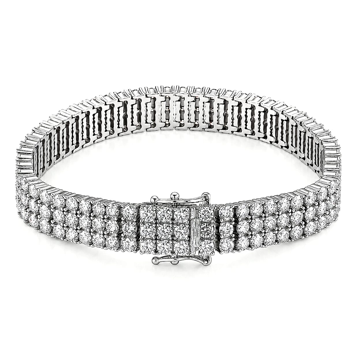 D'Joy - GRA Certified Moissanite Tennis Bracelet (Size - 7.5) in Rhodium Overlay Sterling Silver 18.80 Ct, Silver Wt. 33.00 Gms