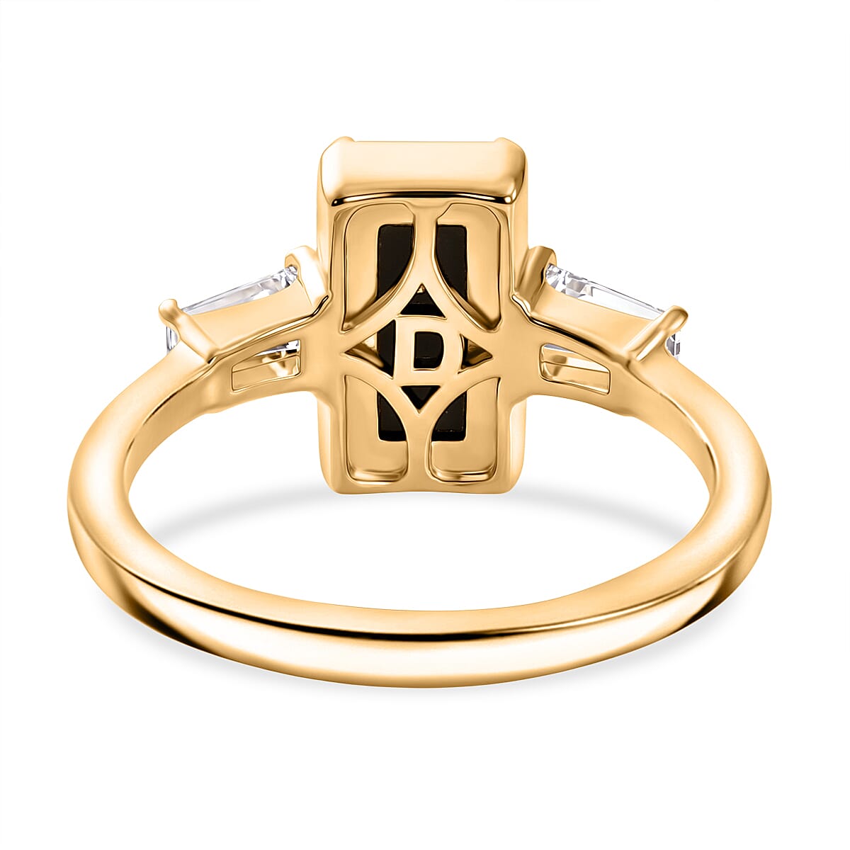 D'Joy - Ammolite & Moissanite Trilogy Ring in 18K Vermeil Yellow Gold Plated Sterling Silver 2.10 Ct.
