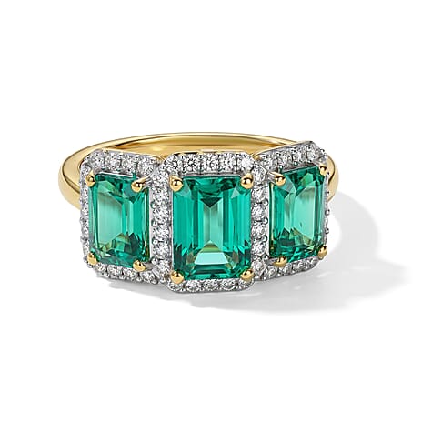 Luxuriant - Lab Grown Columbian Emerald & Lab Grown Diamond (SI-G-H) Ring in 18K Vermeil Yellow Gold Plated Sterling Silver 3.60 Ct.