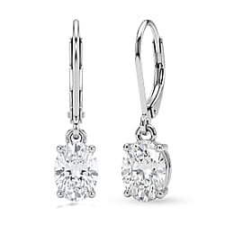 D'Joy - GRA Certified (D-VVS1) Moissanite Solitaire Drop Earring with Lever Back in Rhodium Overlay Sterling Silver 1.88 Ct.