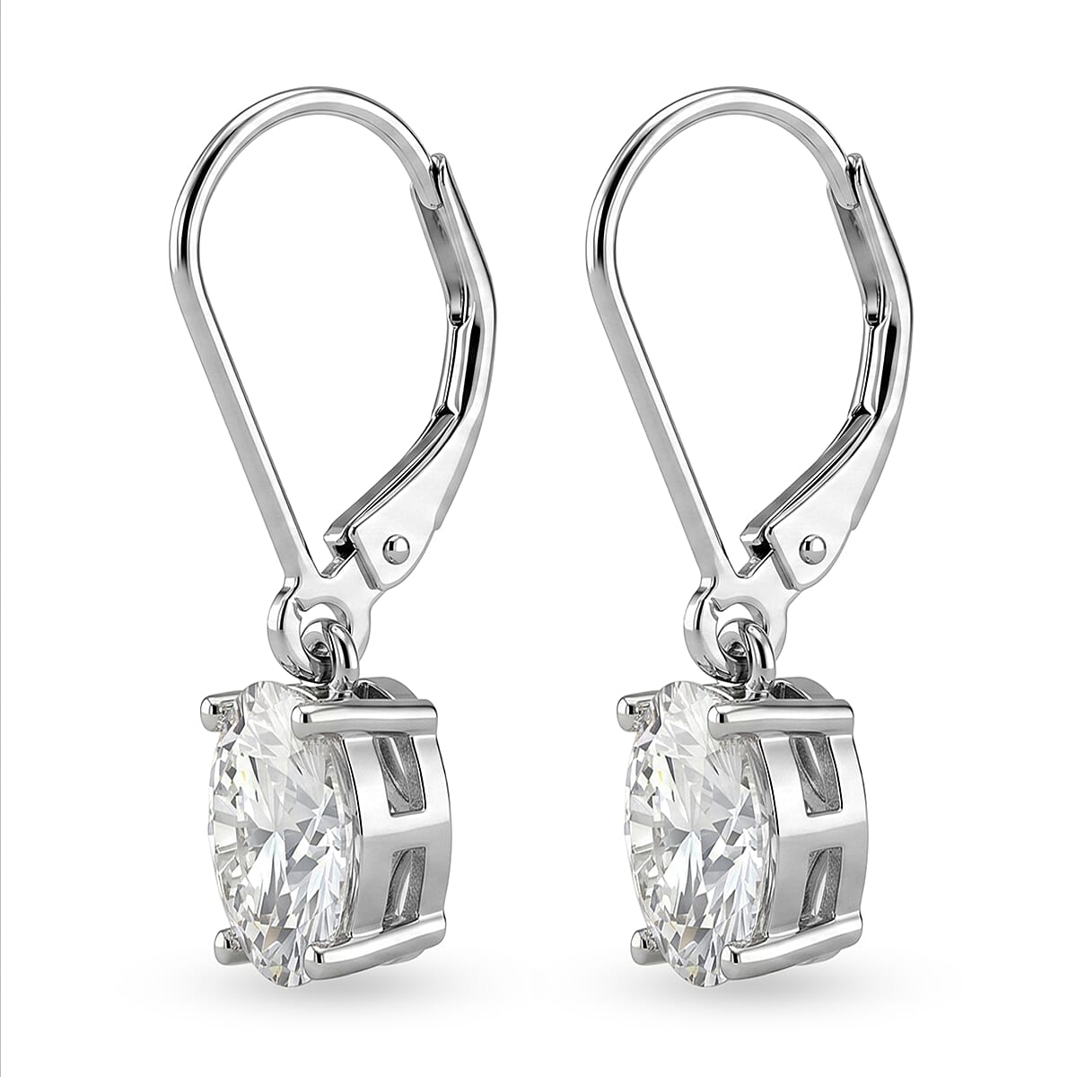D'Joy - GRA Certified (D-VVS1) Moissanite Solitaire Drop Earring with Lever Back in Rhodium Overlay Sterling Silver 1.88 Ct.