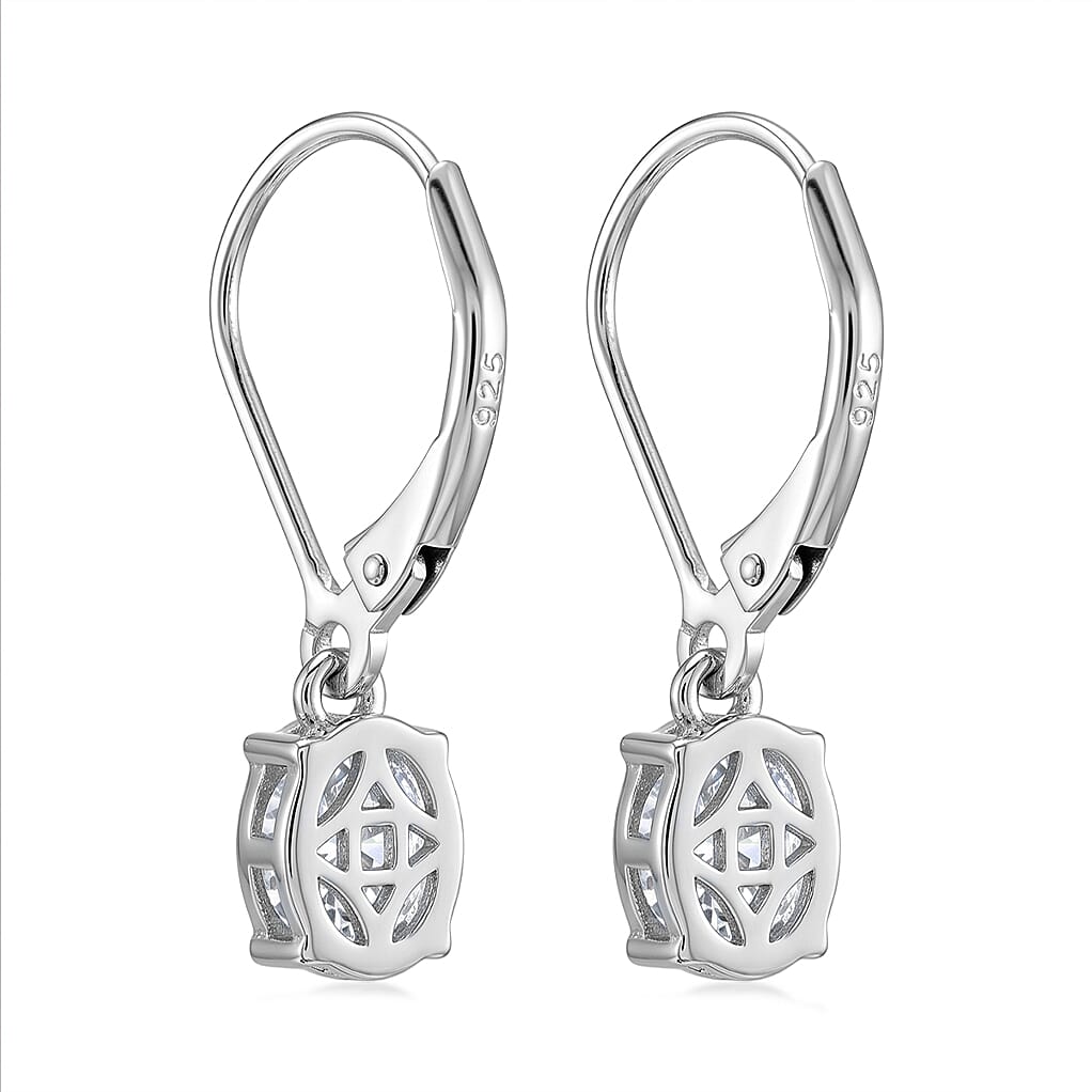 D'Joy - GRA Certified (D-VVS1) Moissanite Solitaire Drop Earring with Lever Back in Rhodium Overlay Sterling Silver 1.88 Ct.
