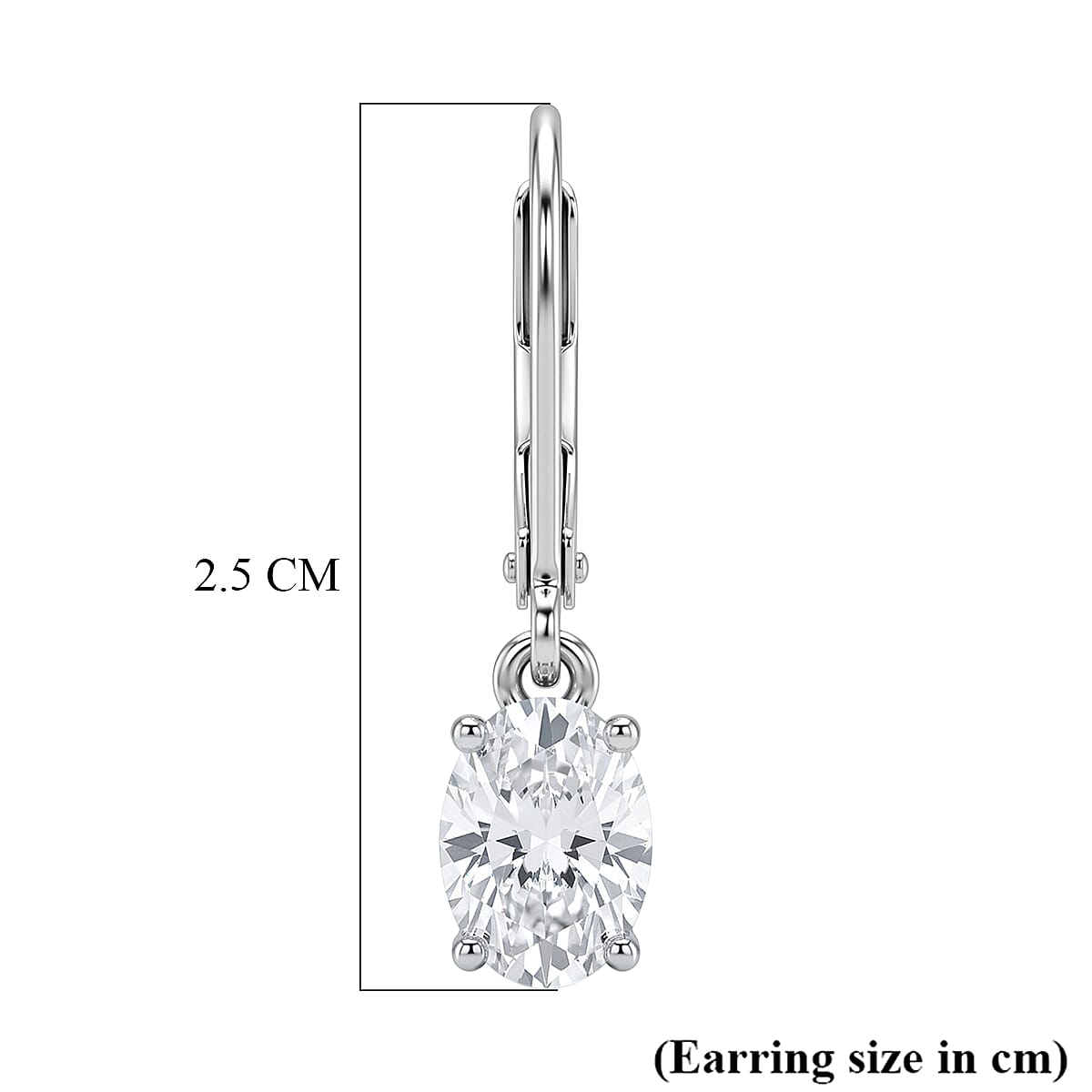 D'Joy - GRA Certified (D-VVS1) Moissanite Solitaire Drop Earring with Lever Back in Rhodium Overlay Sterling Silver 1.88 Ct.