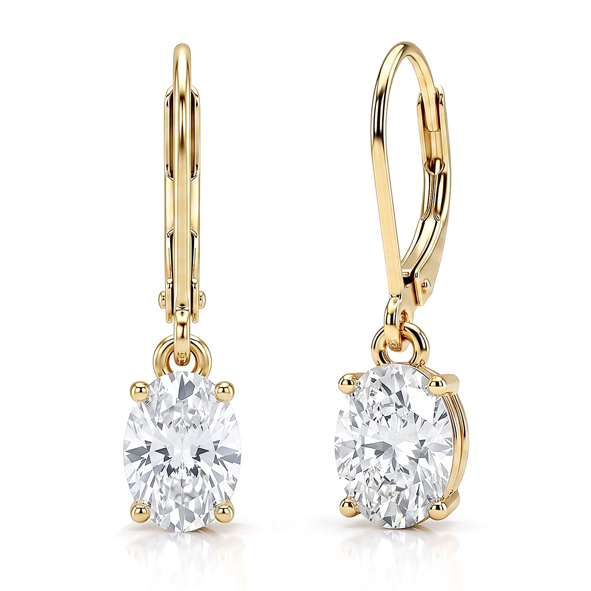 D'Joy - GRA Certified (D-VVS1) Moissanite Solitaire Drop Earring in Yellow Gold Plated Sterling Silver 1.88 Ct.