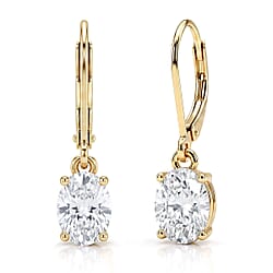 D'Joy - GRA Certified (D-VVS1) Moissanite Solitaire Drop Earring with Lever Back in Rhodium Overlay Sterling Silver 1.88 Ct.