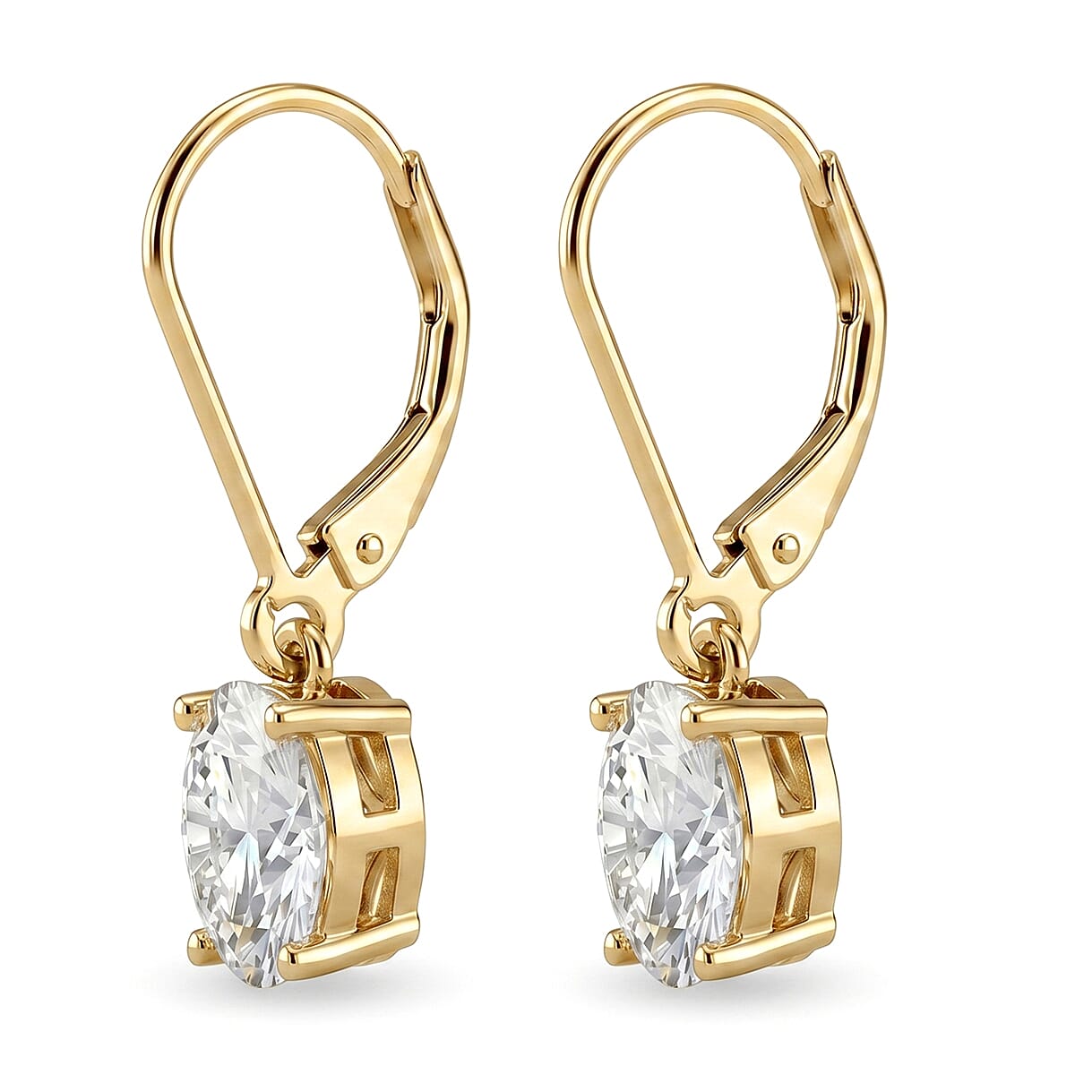D'Joy - GRA Certified (D-VVS1) Moissanite Solitaire Drop Earring in Yellow Gold Plated Sterling Silver 1.88 Ct.