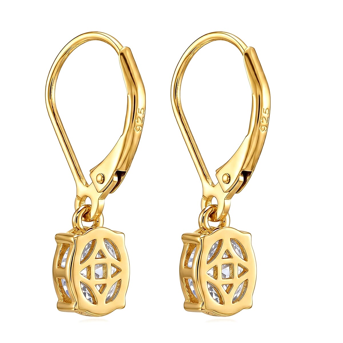 D'Joy - GRA Certified (D-VVS1) Moissanite Solitaire Drop Earring in Yellow Gold Plated Sterling Silver 1.88 Ct.