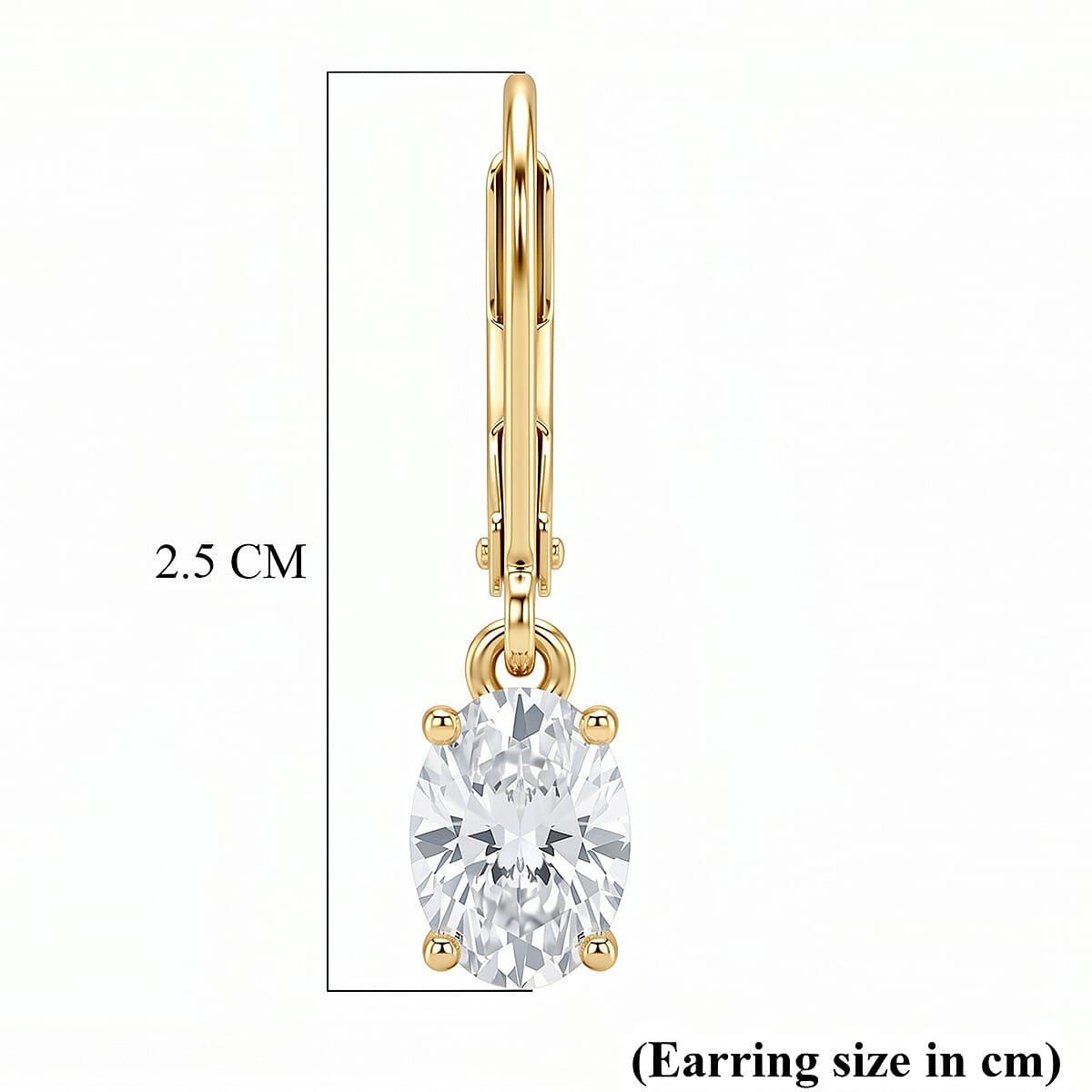 D'Joy - GRA Certified (D-VVS1) Moissanite Solitaire Drop Earring in Yellow Gold Plated Sterling Silver 1.88 Ct.
