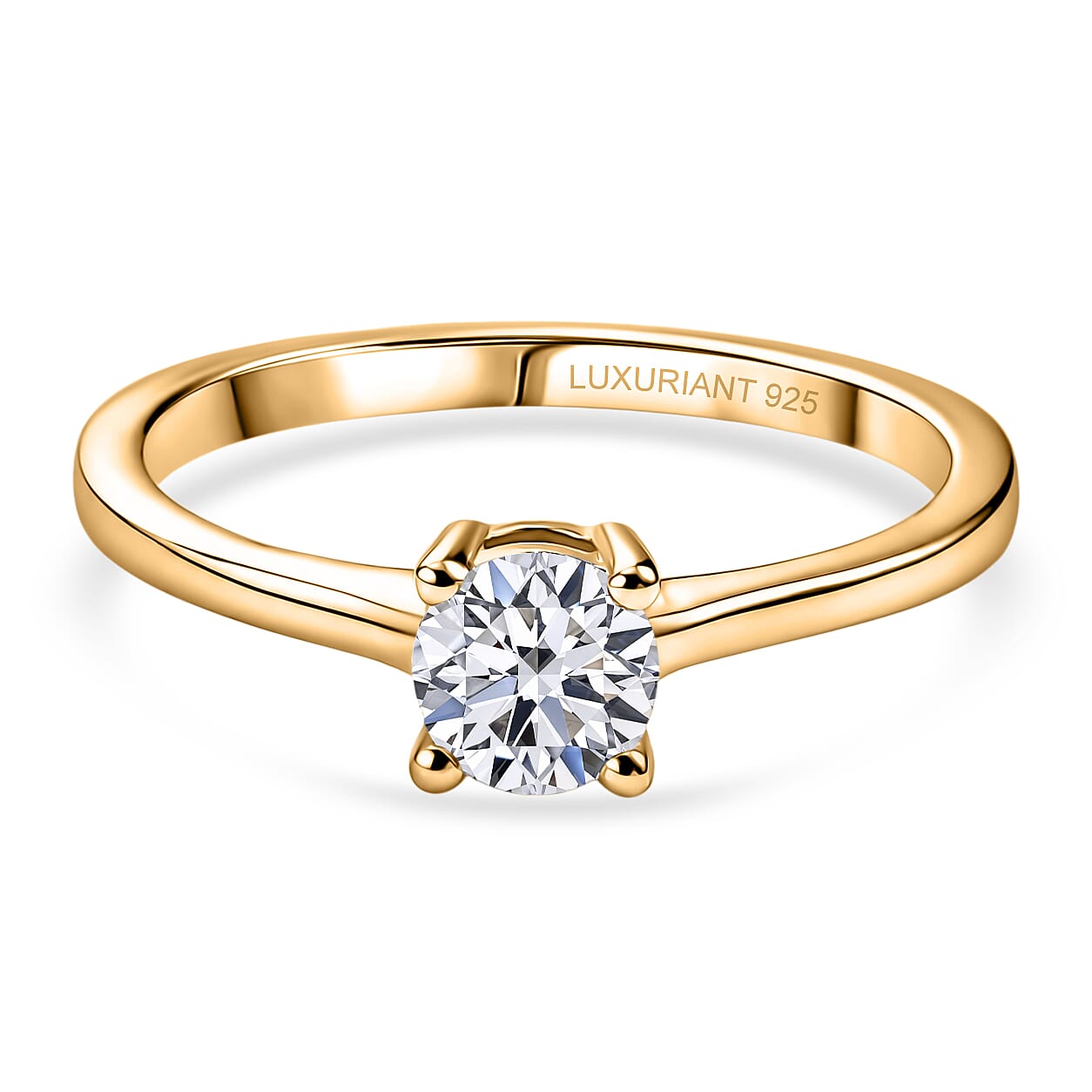Luxuriant - Lab Grown Diamond (SI-G-H) Solitaire Ring in 18K Vermeil Yellow Gold Plated Sterling Silver 0.50 Ct.