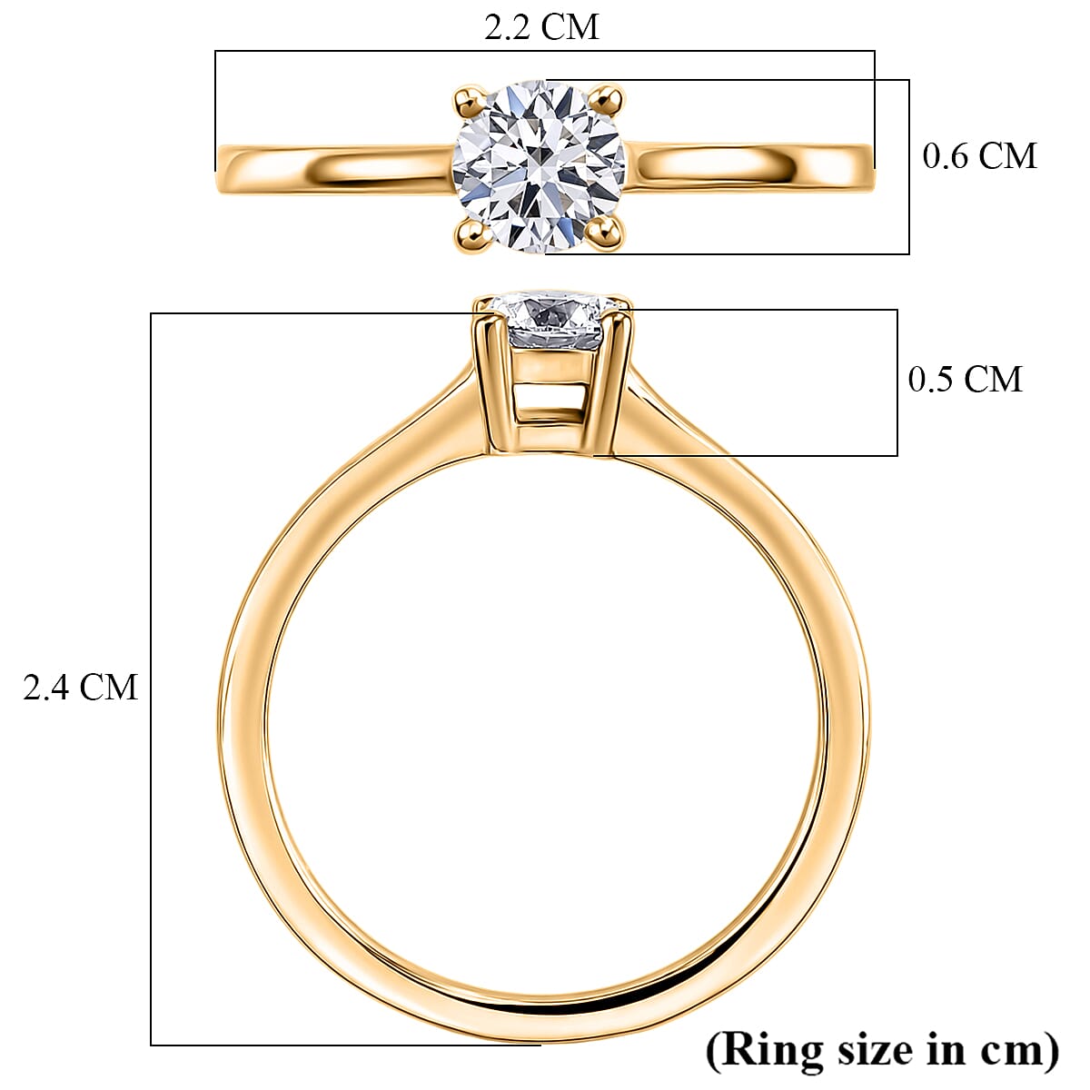 Luxuriant - Lab Grown Diamond (SI-G-H) Solitaire Ring in 18K Vermeil Yellow Gold Plated Sterling Silver 0.50 Ct.