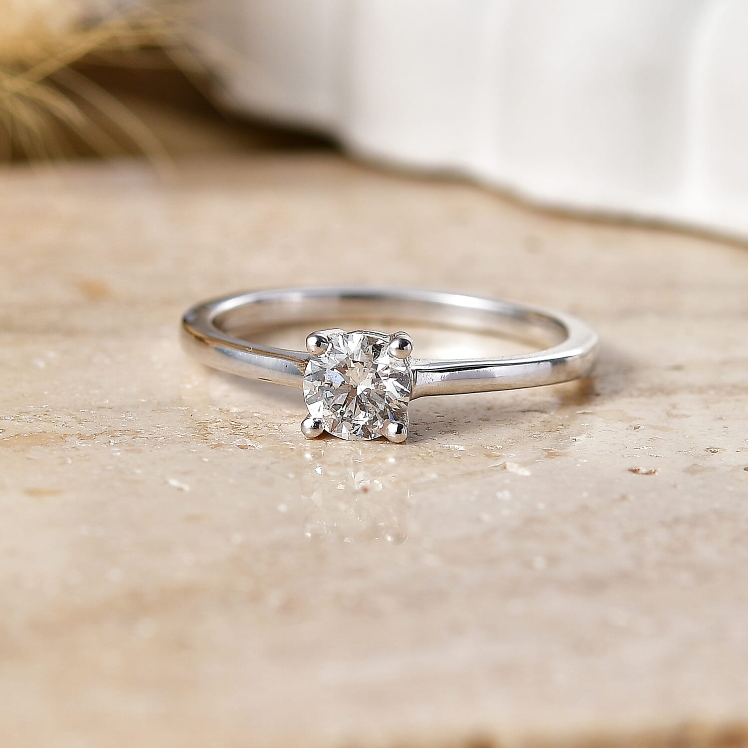 Luxuriant - Lab Grown Diamond (SI-G-H) Solitaire Ring in Rhodium Overlay Sterling Silver 0.50 Ct.
