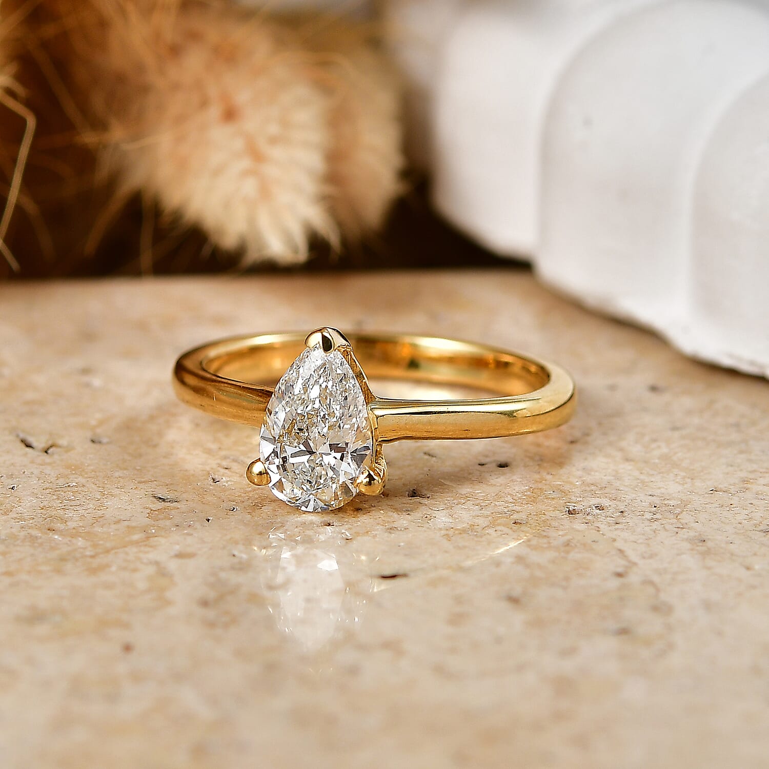 Luxuriant - Lab Grown Diamond (SI-G-H) Solitaire Ring in 18K Vermeil Yellow Gold Plated Sterling Silver 1.06 Ct.