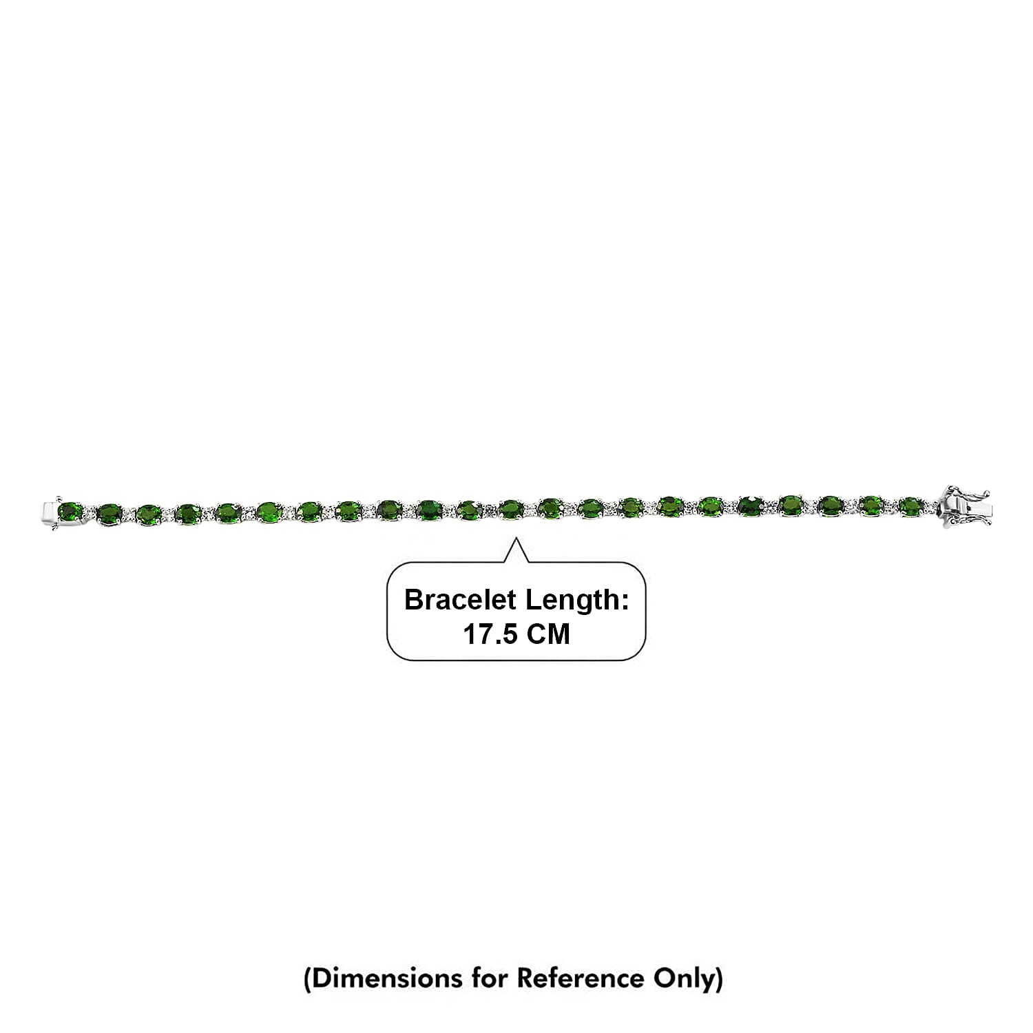 D'Joy Natural Chrome Diopside, White Zircon Tennis Bracelet 1 Row (Size - 7) in Rhodium OverlaySterling Silver, Silver Wt.9 Gms  10.164  Ct.