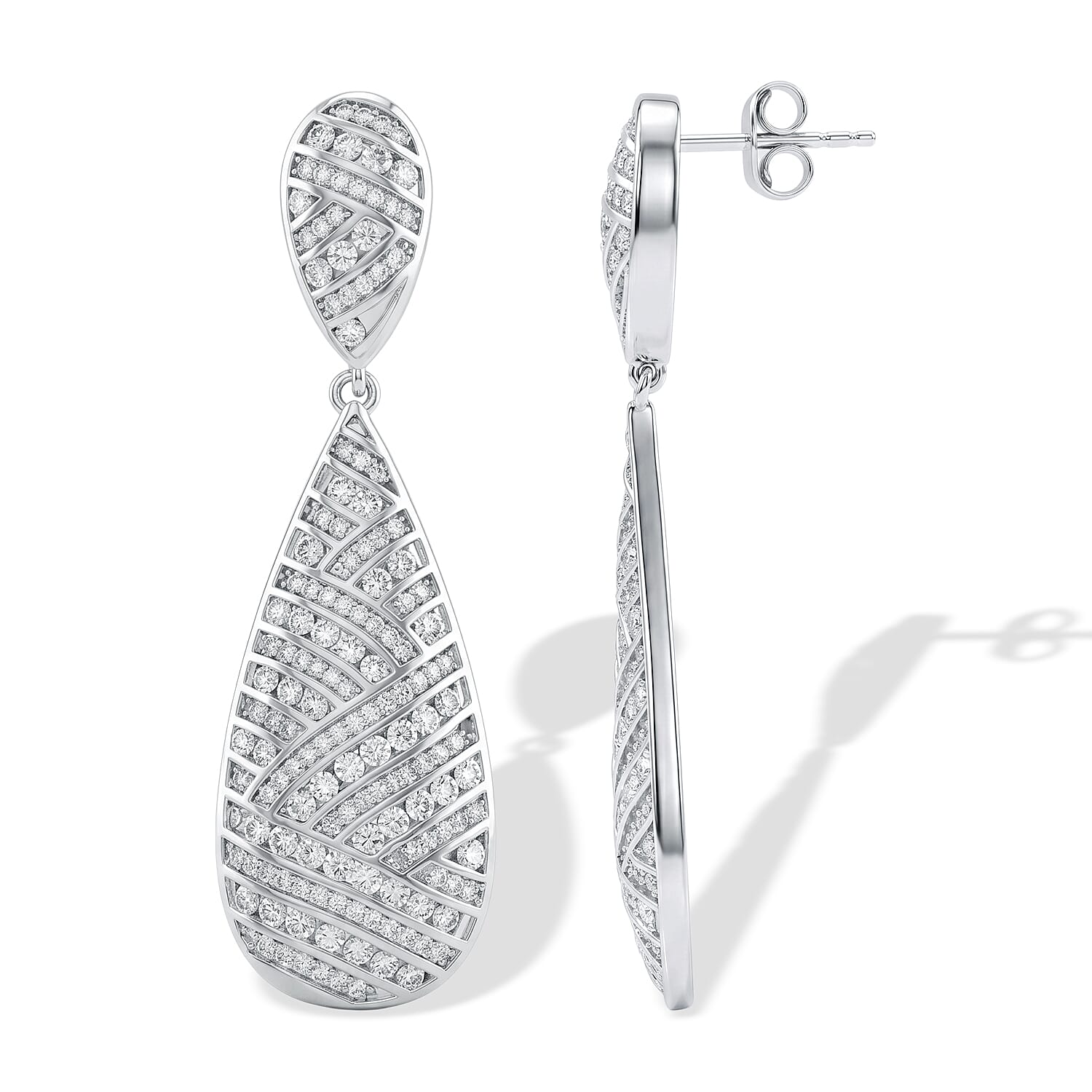 Statement Design - Lab Grown Diamond (SI-G-H) Dangling Earring with Push Post in Rhodium Overlay Sterling Silver 2.50 Ct.