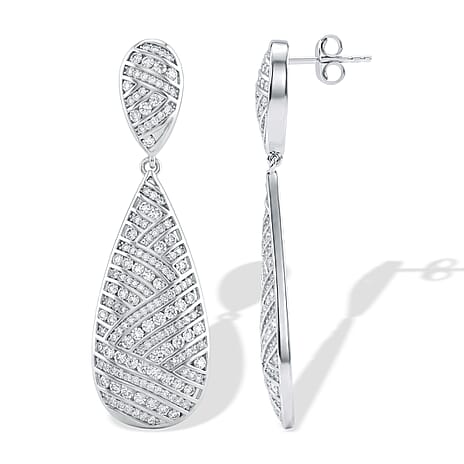 Statement Design - Lab Grown Diamond (SI-G-H) Dangling Earring with Push Post in Rhodium Overlay Sterling Silver 2.50 Ct.