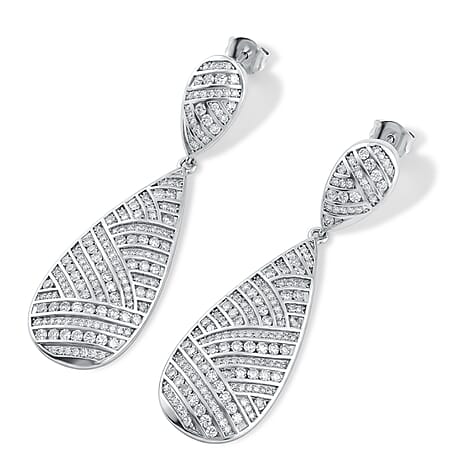 Statement Design - Lab Grown Diamond (SI-G-H) Dangling Earring with Push Post in Rhodium Overlay Sterling Silver 2.50 Ct.