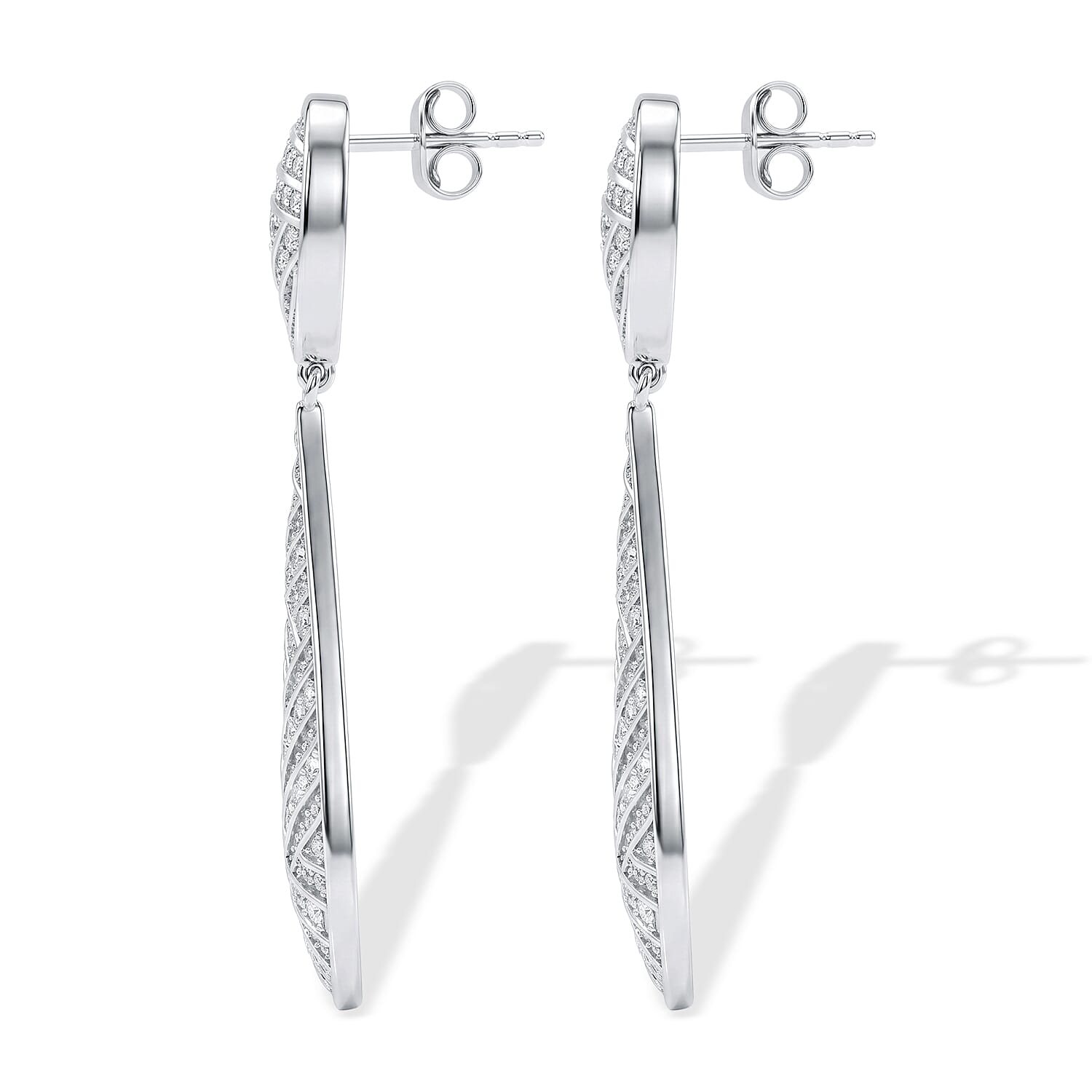 Statement Design - Lab Grown Diamond (SI-G-H) Dangling Earring with Push Post in Rhodium Overlay Sterling Silver 2.50 Ct.