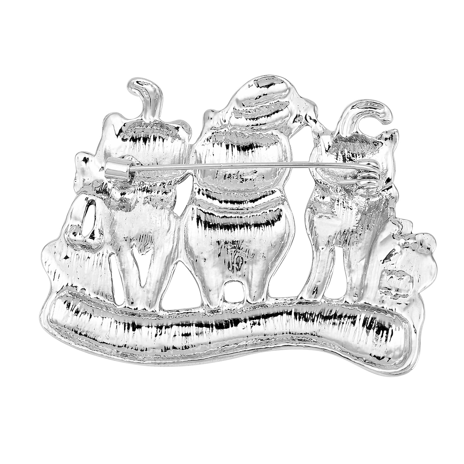 Christmas White Mystic Crystal Cat Brooch in Silver Tone