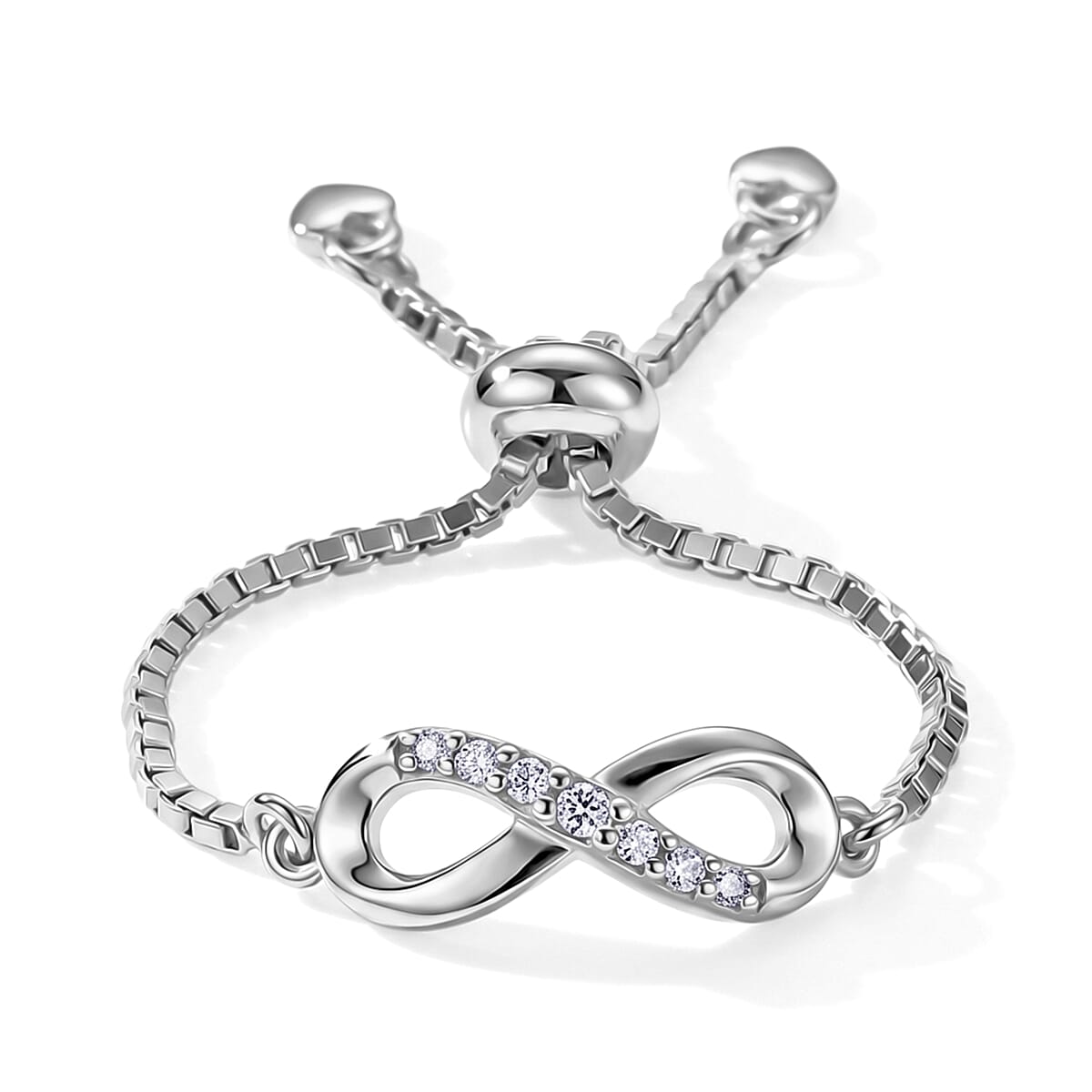 D'Joy - Moissanite Adjustable Infinity Ring in Rhodium Overlay Sterling Silver