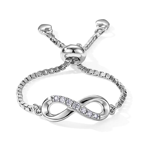 D'Joy - Moissanite Adjustable Infinity Ring in Rhodium Overlay Sterling Silver