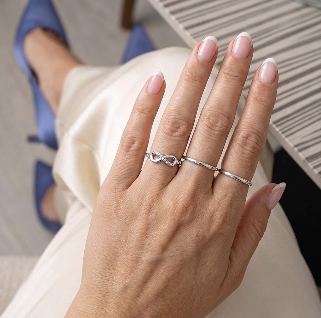D'Joy - Moissanite Adjustable Infinity Ring in Rhodium Overlay Sterling Silver