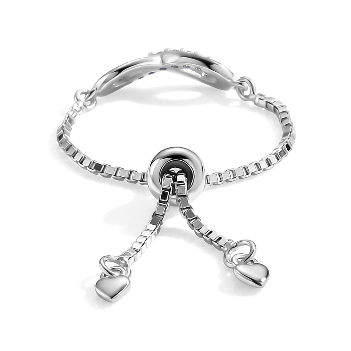 D'Joy - Moissanite Adjustable Infinity Ring in Rhodium Overlay Sterling Silver