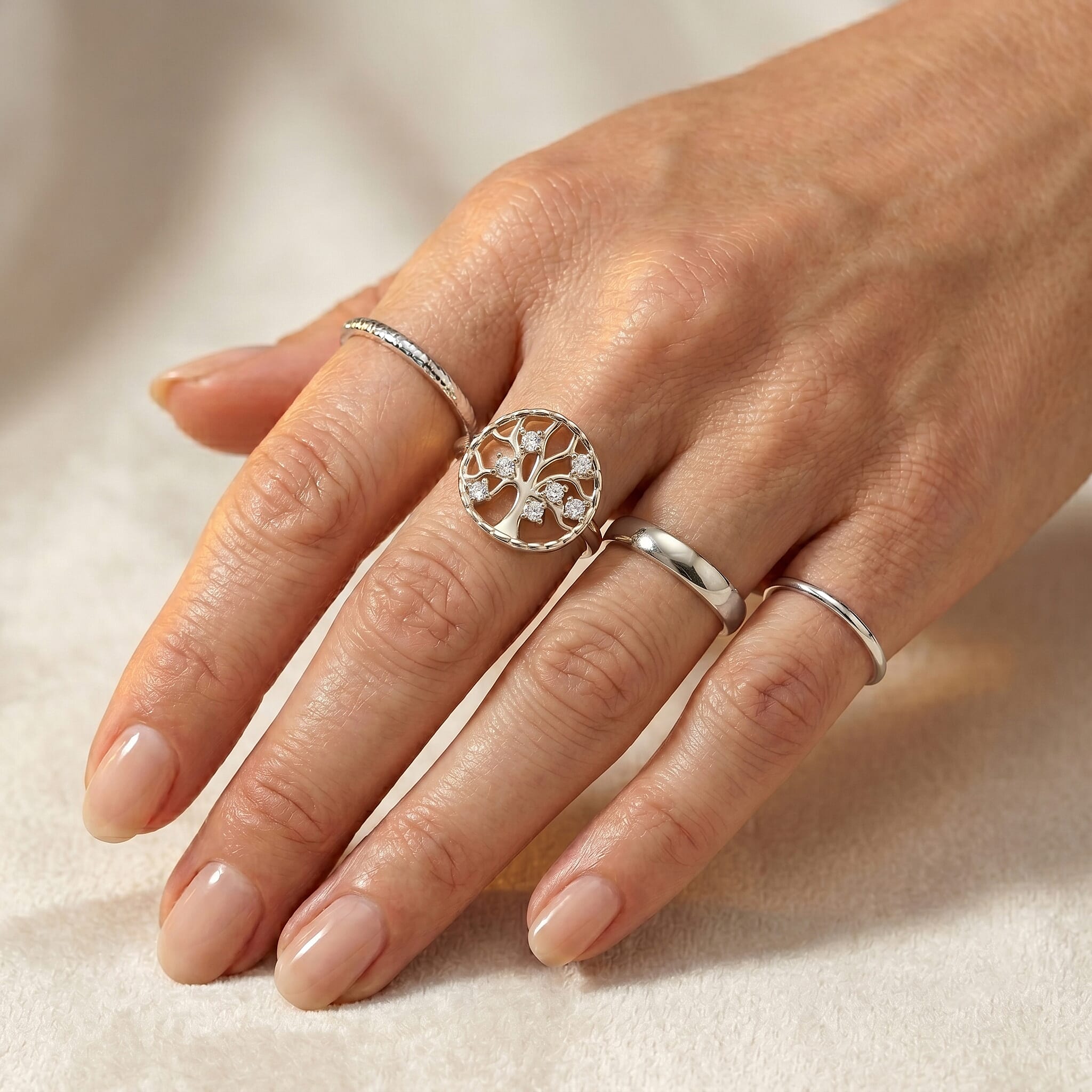 D'Joy - Moissanite Adjustable Ring in Rhodium Overlay Sterling Silver