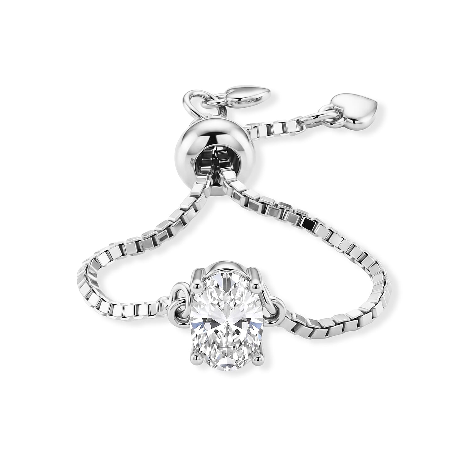 D'Joy - Moissanite Adjustable Ring in Rhodium Overlay Sterling Silver