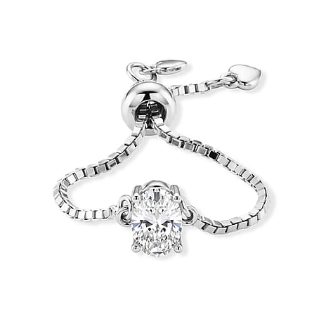 D'Joy - Moissanite Adjustable Ring in Rhodium Overlay Sterling Silver