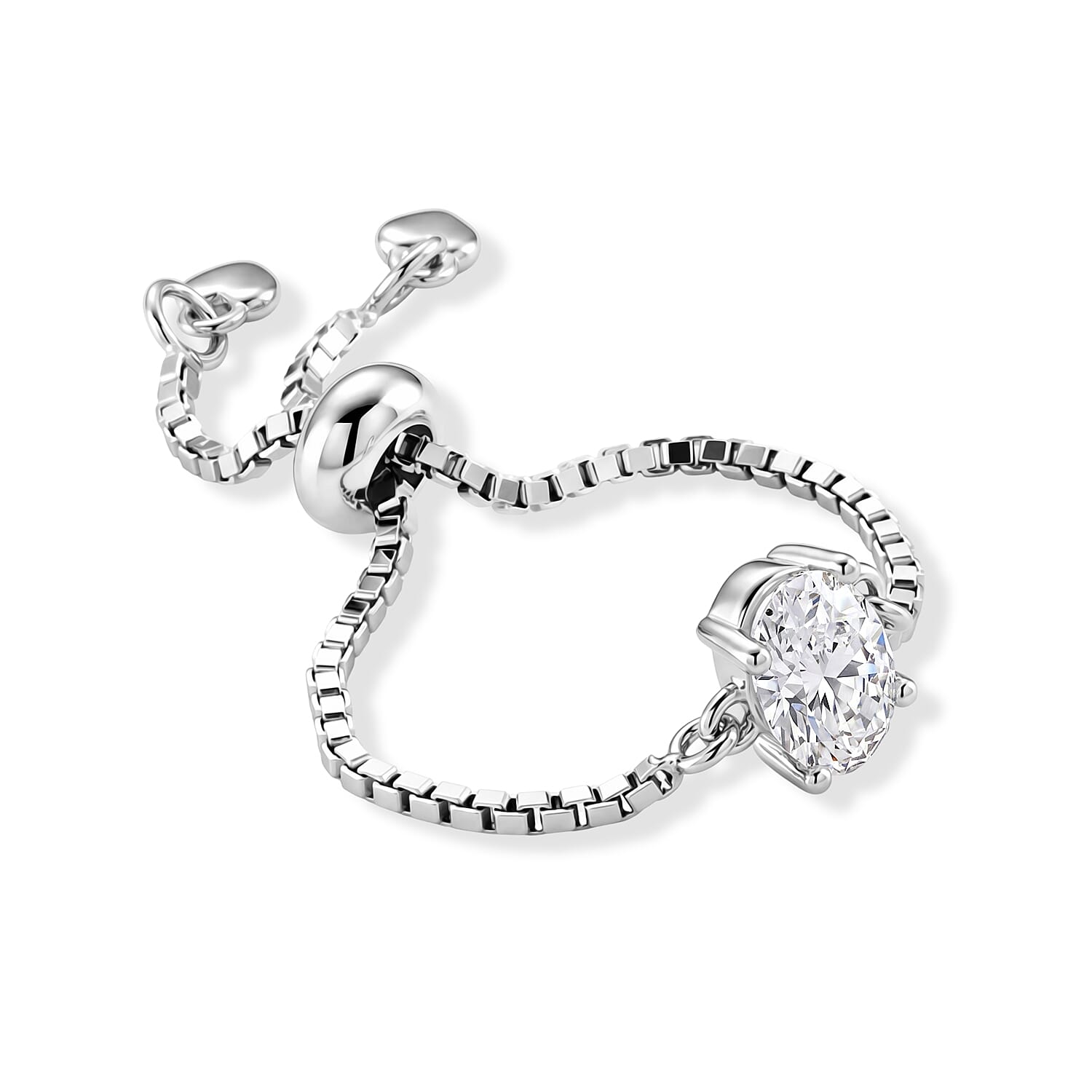 D'Joy - Moissanite Adjustable Ring in Rhodium Overlay Sterling Silver
