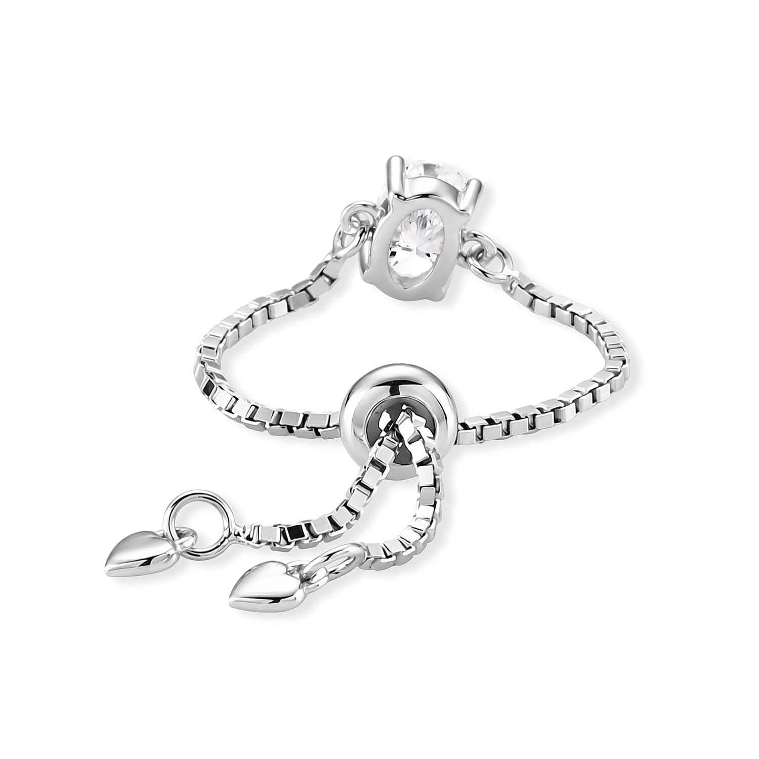 D'Joy - Moissanite Adjustable Ring in Rhodium Overlay Sterling Silver