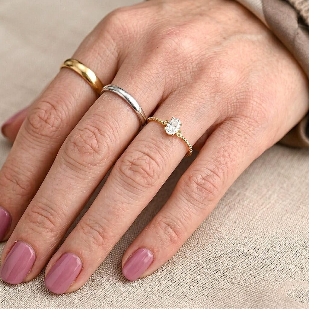 D'Joy - Moissanite Adjustable Ring in Yellow Gold Plated Sterling Silver