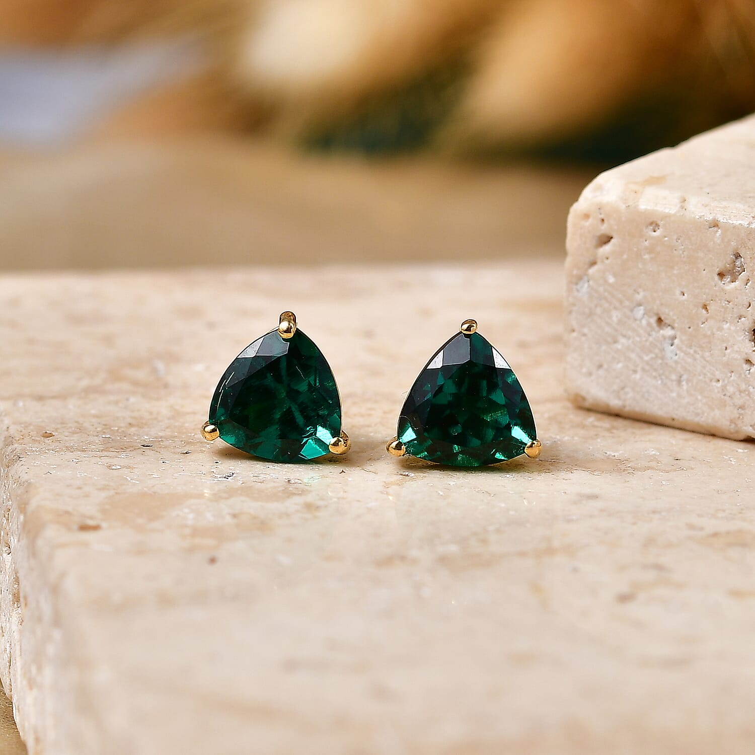 Luxuriant Lab Grown Emerald Solitaire Stud Push Post Earring in 18K YG VermeilSterling Silver  2.324  Ct.