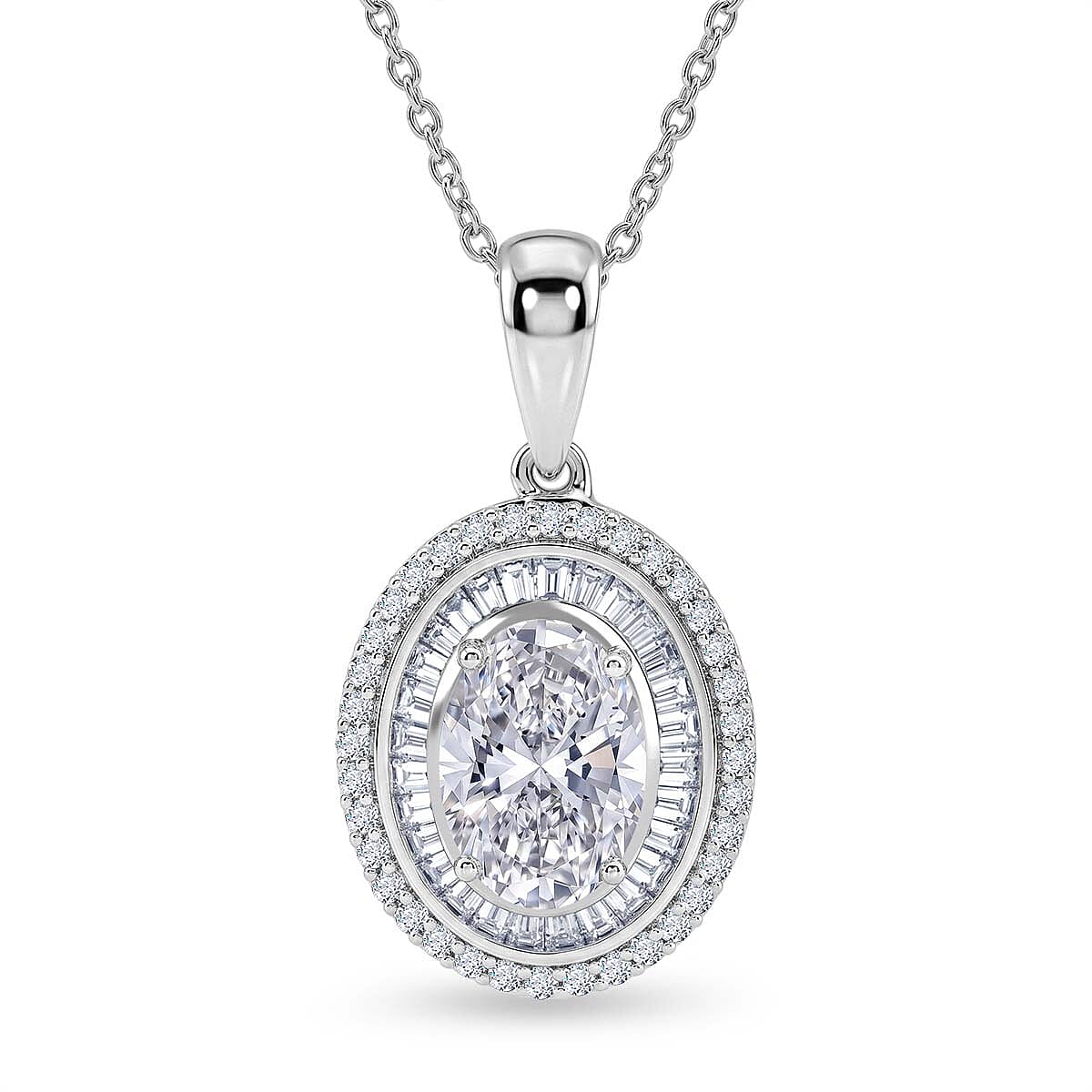 Luxuriant - Lab Grown Diamond (SI-G-H) Pendant (Size - 18-2 Ext) in Rhodium Overlay Sterling Silver 2.00 Ct.