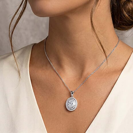 Luxuriant - Lab Grown Diamond (SI-G-H) Pendant (Size - 18-2 Ext) in Rhodium Overlay Sterling Silver 2.00 Ct.
