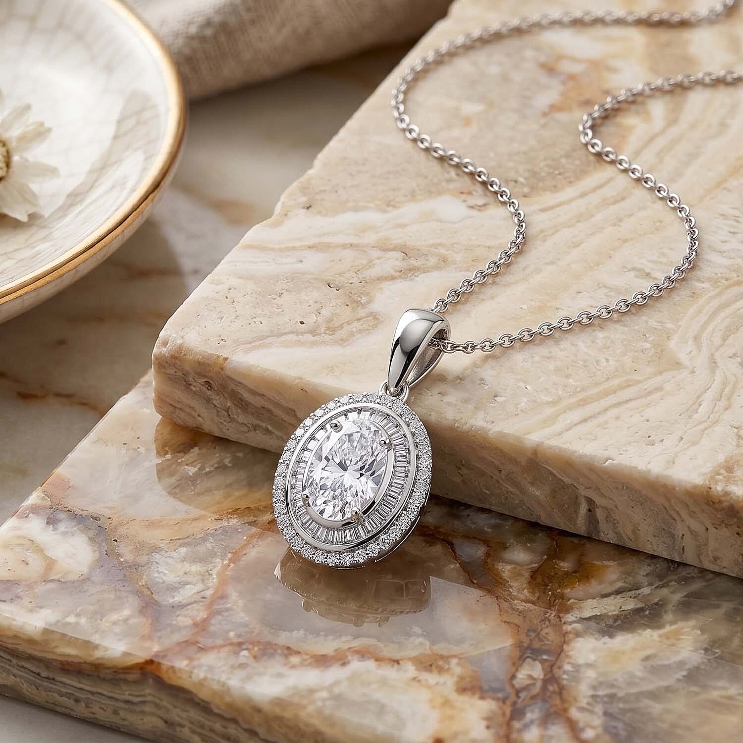 Luxuriant - Lab Grown Diamond (SI-G-H) Pendant (Size - 18-2 Ext) in Rhodium Overlay Sterling Silver 2.00 Ct.