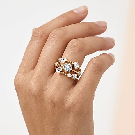 DOD - Luxuriant Lab Grown Diamond Bubble Ring in 18K Vermeil Yellow Gold Plated Sterling Silver 2.00 Ct.