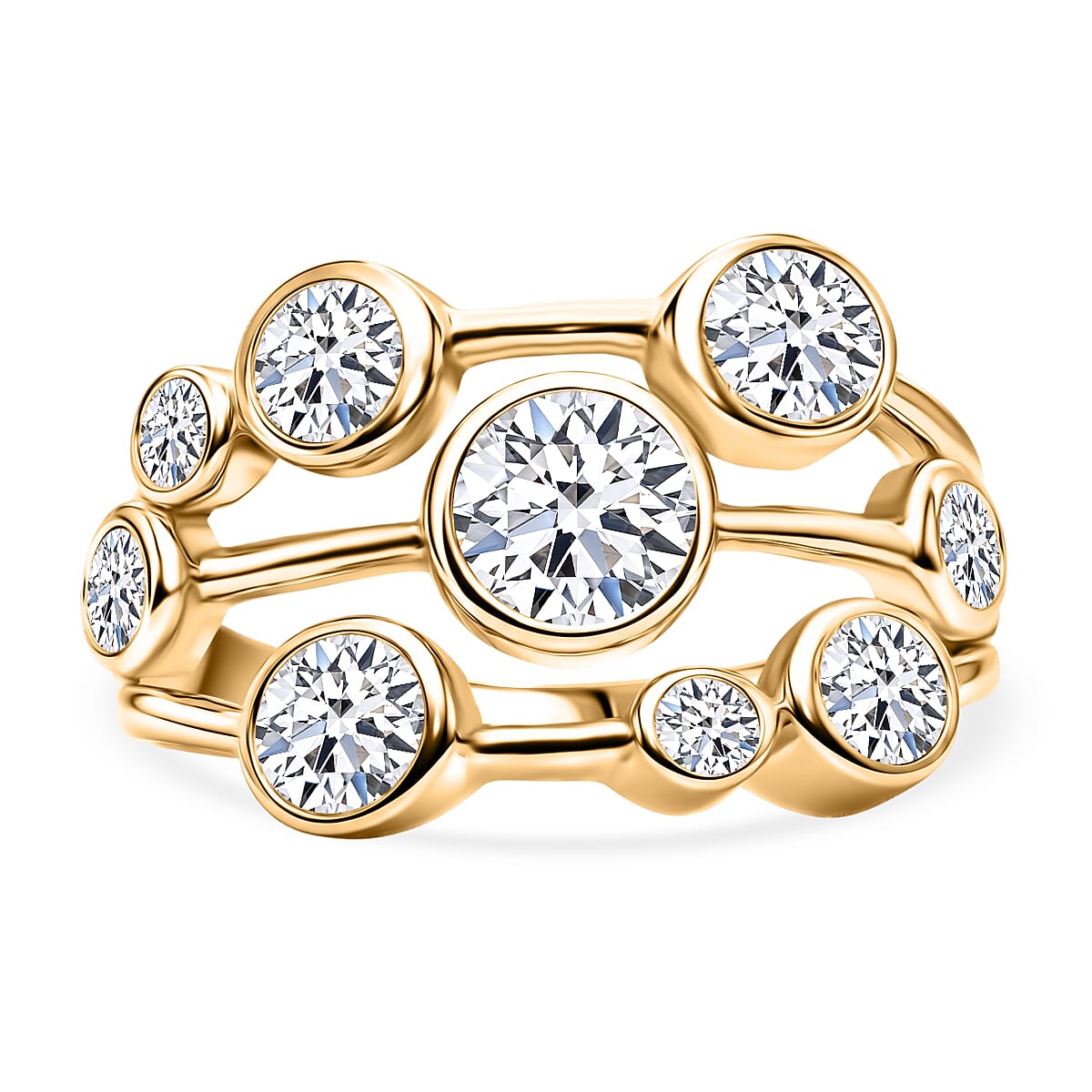 DOD - Luxuriant Lab Grown Diamond Bubble Ring in 18K Vermeil Yellow Gold Plated Sterling Silver 2.00 Ct.