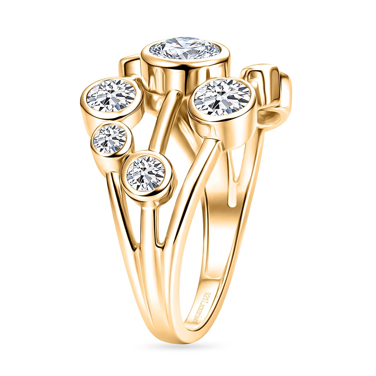 DOD - Luxuriant Lab Grown Diamond Bubble Ring in 18K Vermeil Yellow Gold Plated Sterling Silver 2.00 Ct.
