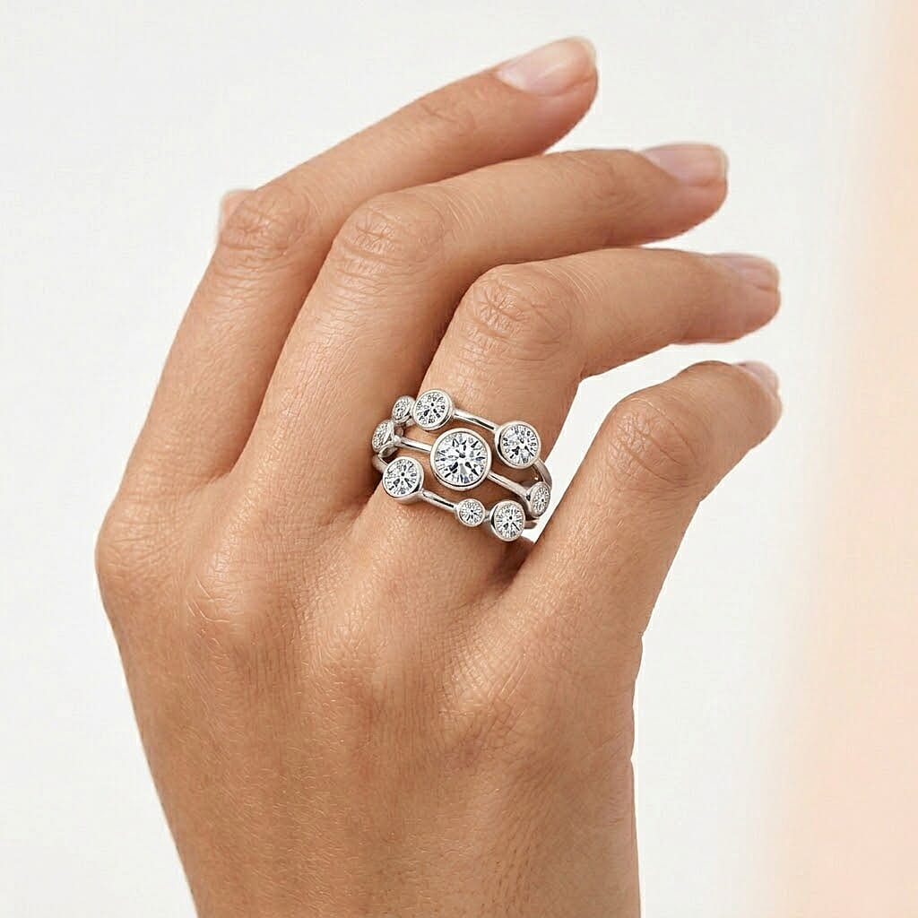 DOD - Luxuriant Lab Grown Diamond Bubble Ring in Rhodium Overlay Sterling Silver 2.00 Ct.
