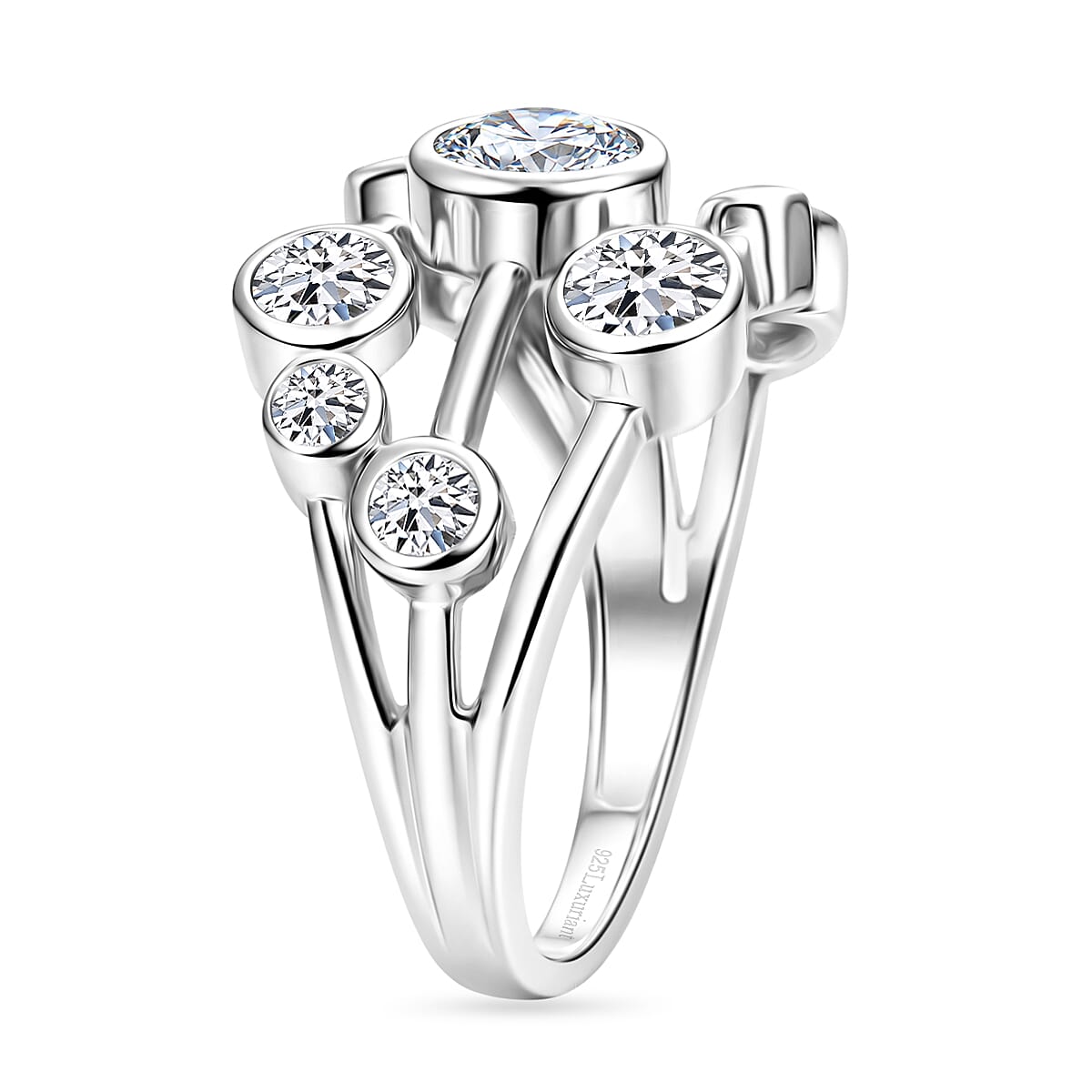 DOD - Luxuriant Lab Grown Diamond Bubble Ring in Rhodium Overlay Sterling Silver 2.00 Ct.
