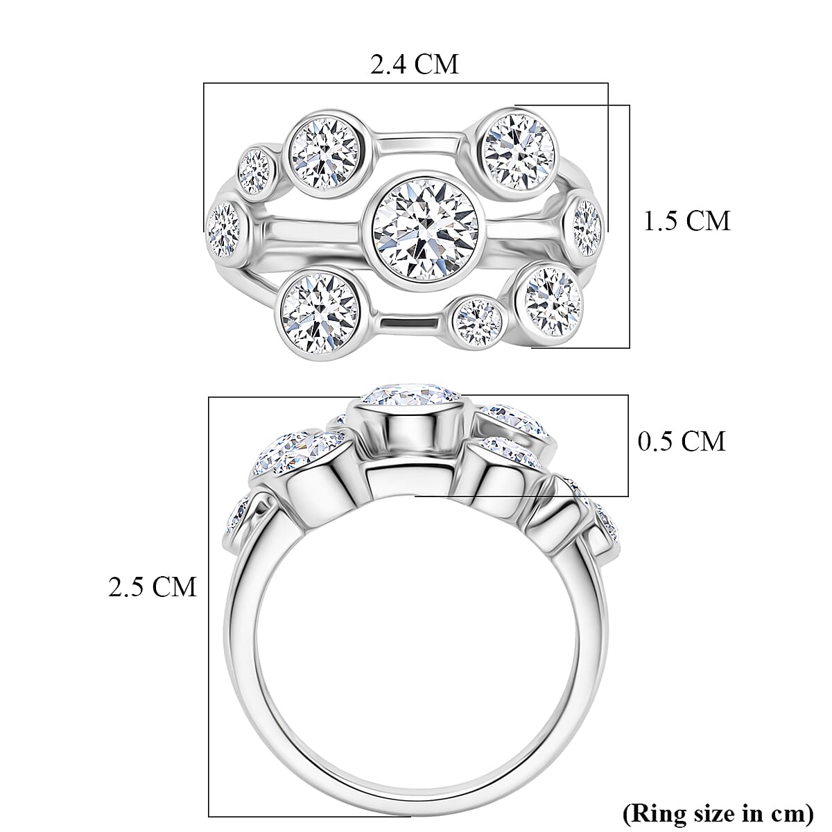 DOD - Luxuriant Lab Grown Diamond Bubble Ring in Rhodium Overlay Sterling Silver 2.00 Ct.