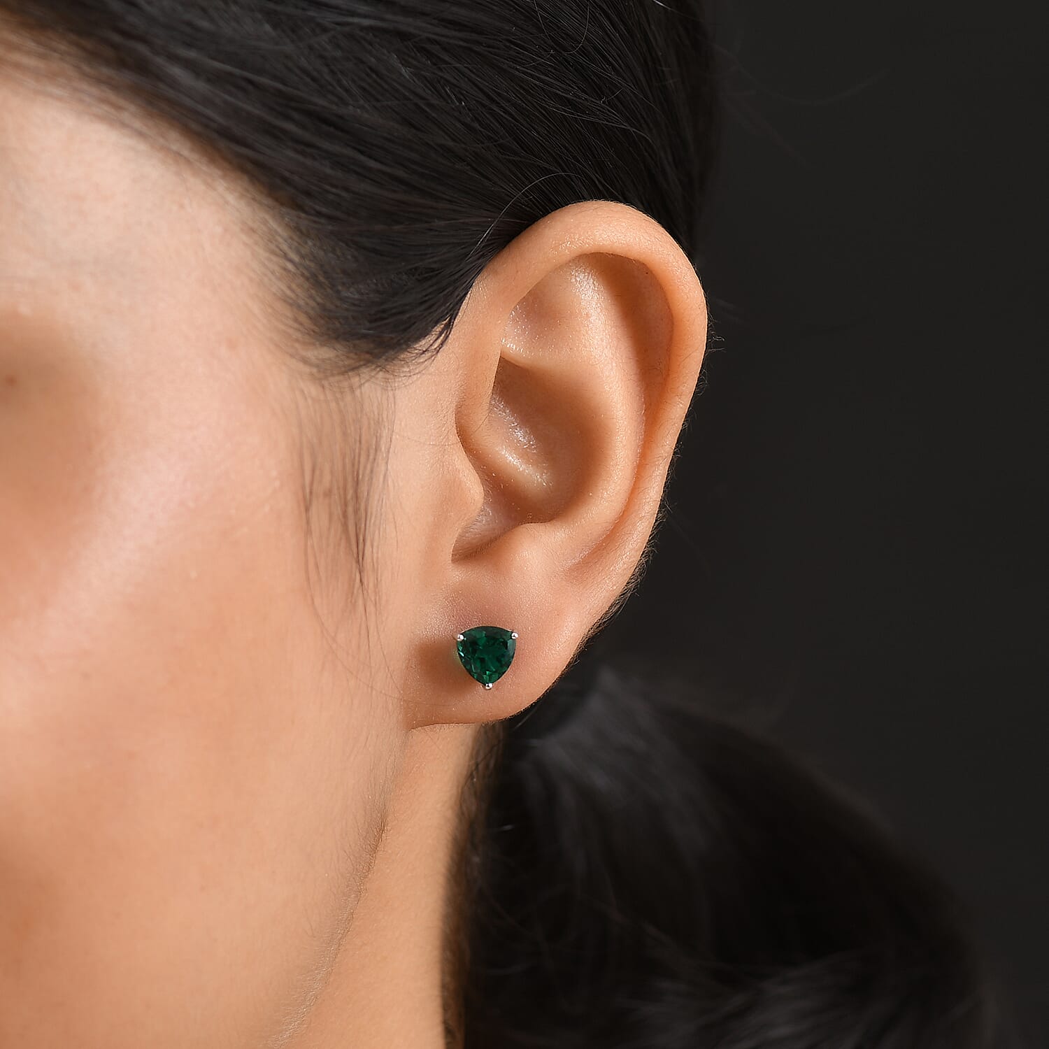 Luxuriant Lab Grown Emerald Solitaire Stud Push Post Earring in Rhodium OverlaySterling Silver  2.324  Ct.