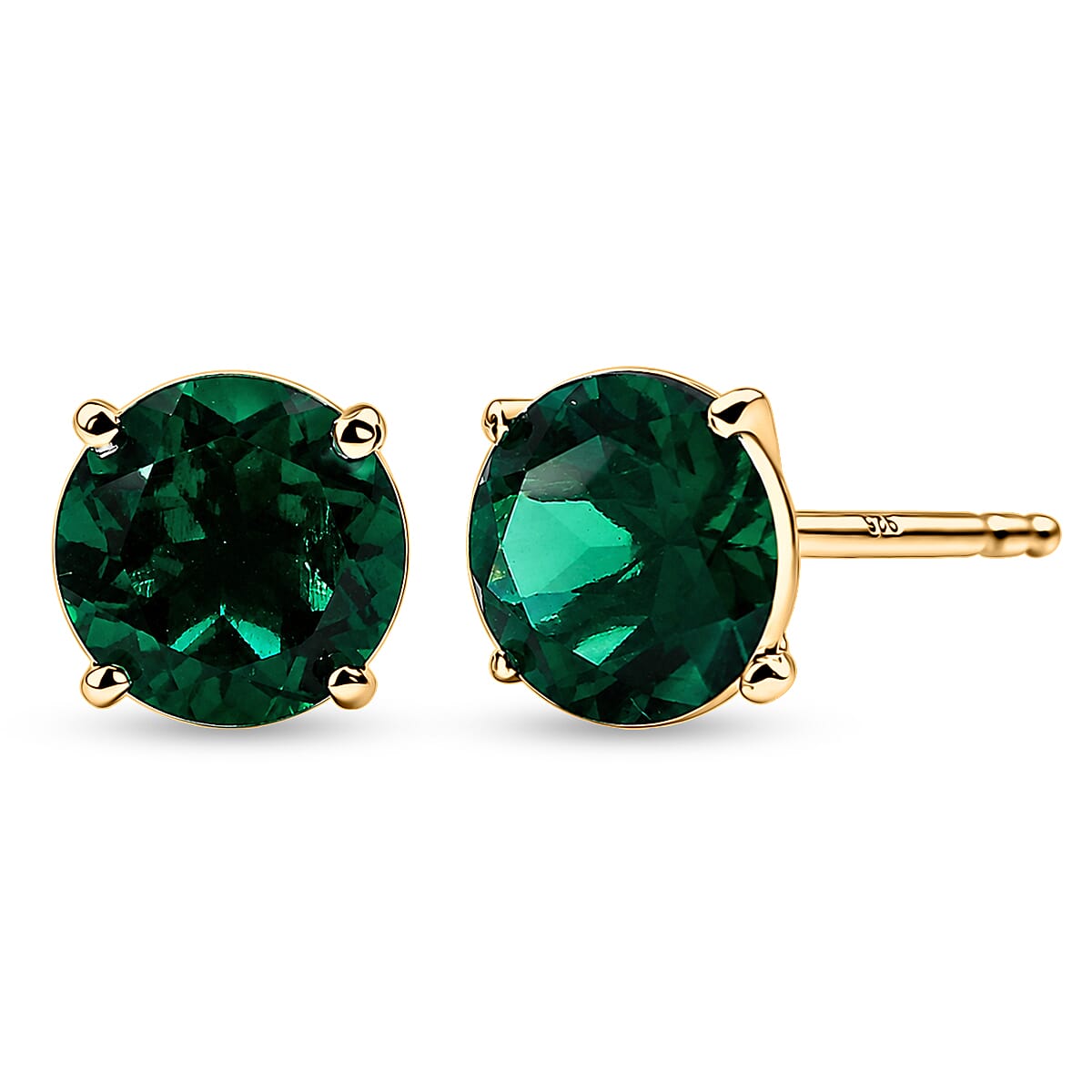 Luxuriant - Lab Grown Emerald Solitaire Stud Push Post Earring in 18K Vermeil Yellow Gold Plated Sterling Silver 2.00 Ct.